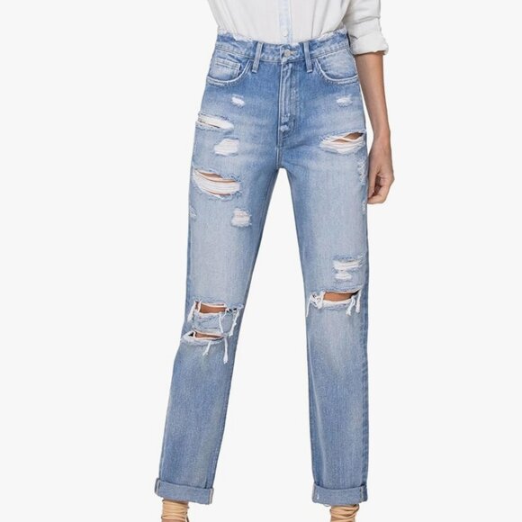 Flying Monkey Denim - Flying Monkey Worn Blue Distressed Boyfriend Jeans